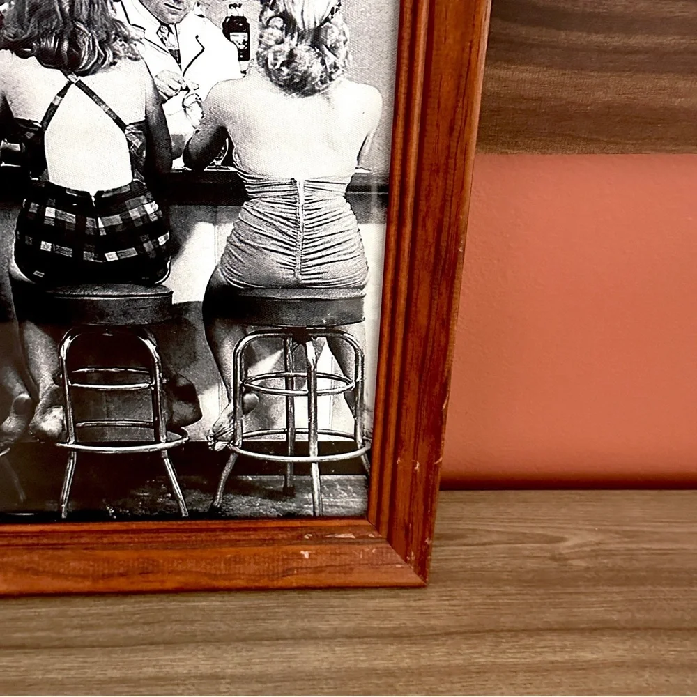 Retro Beach Soda Shop Women in Swimsuits at a Bar 1950’s Canvas Art Print Framed